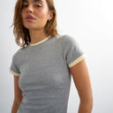 Topshop layered short sleeve fitted tee in grey & yellow