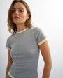 Topshop layered short sleeve fitted tee in grey & yellow