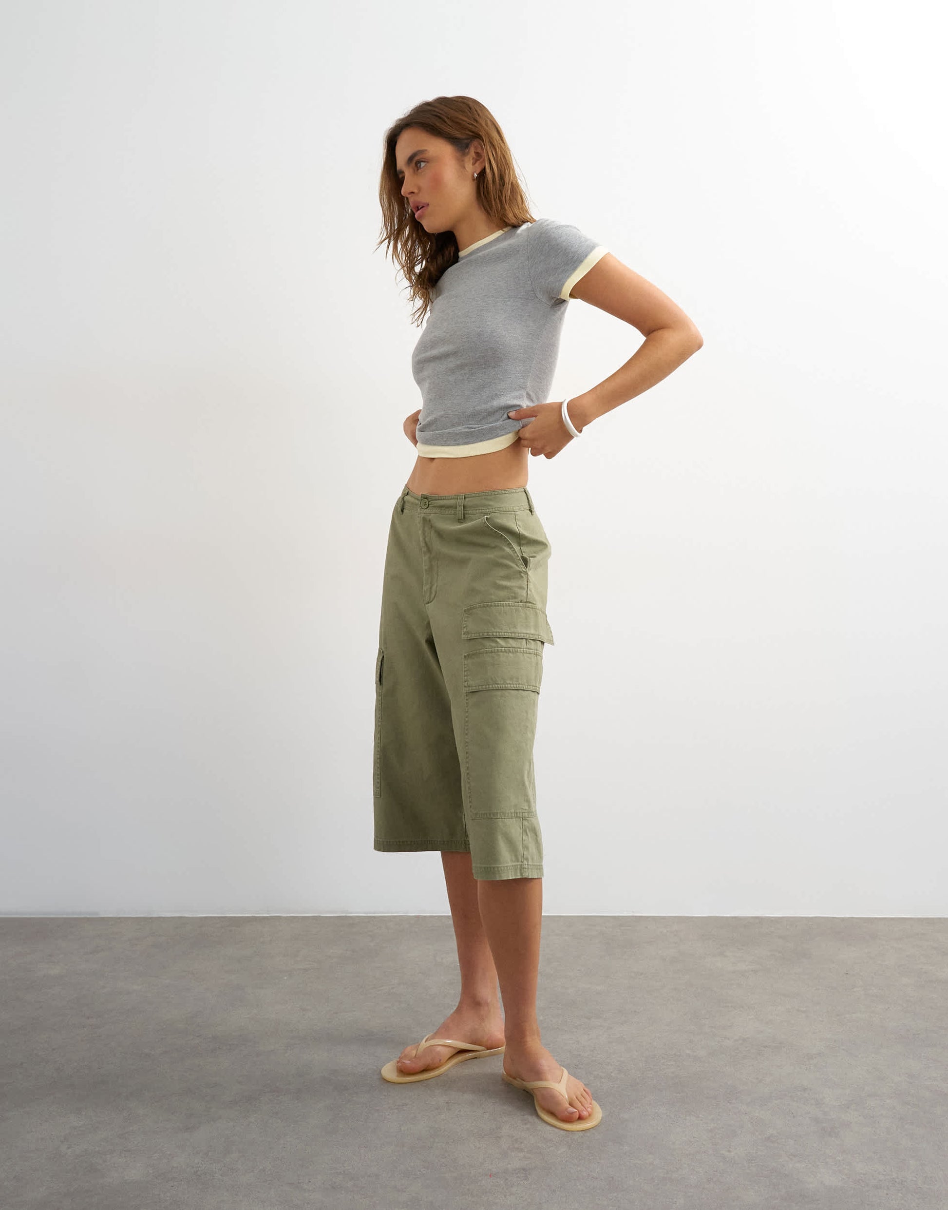 Topshop layered short sleeve fitted tee in grey & yellow