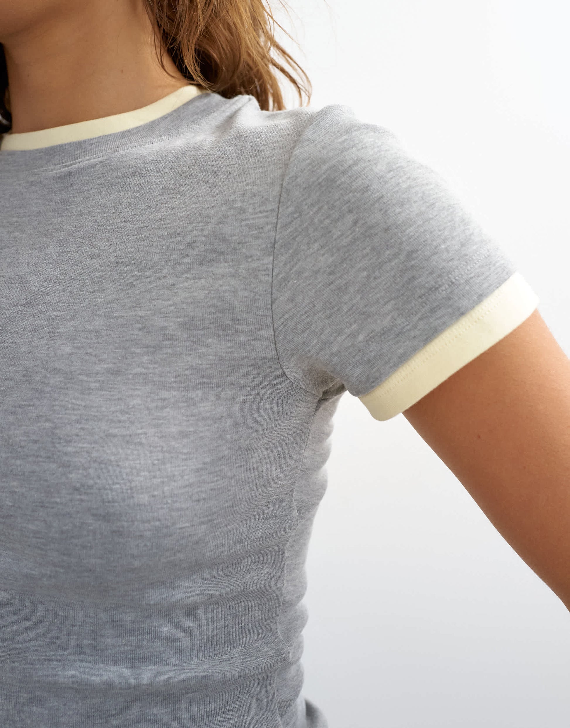 Topshop layered short sleeve fitted tee in grey & yellow