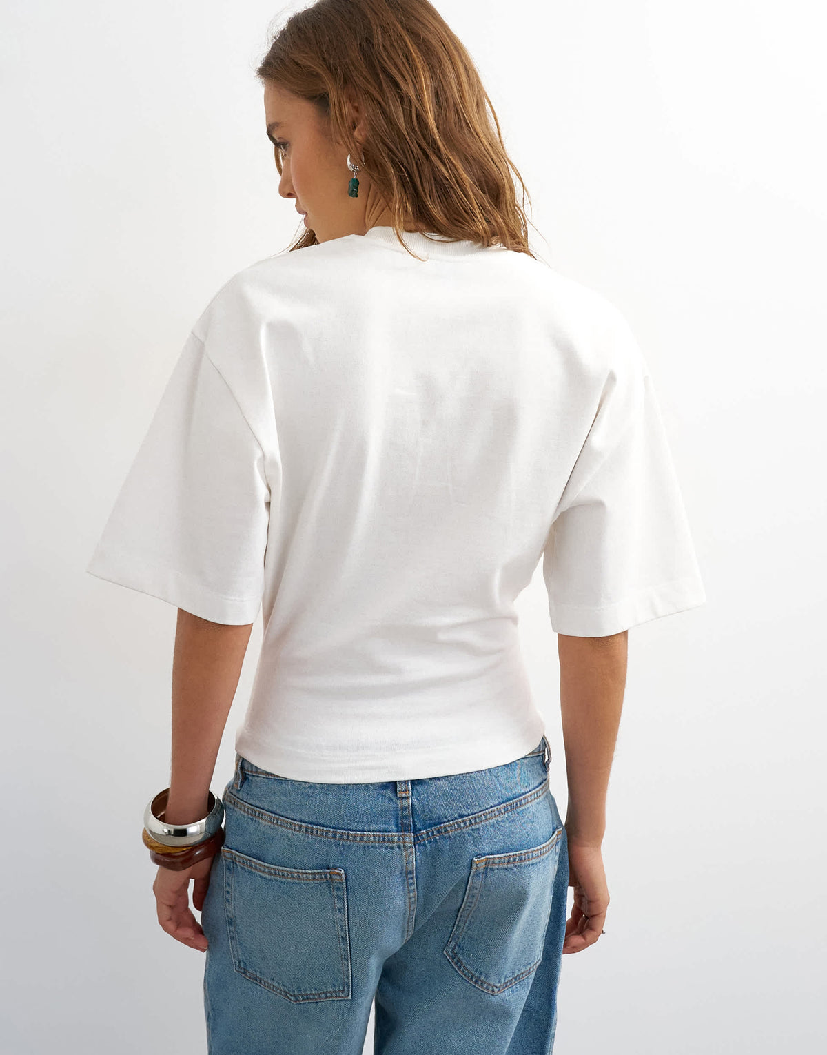 Topshop 'Open Archive' graphic structured waist tee in white
