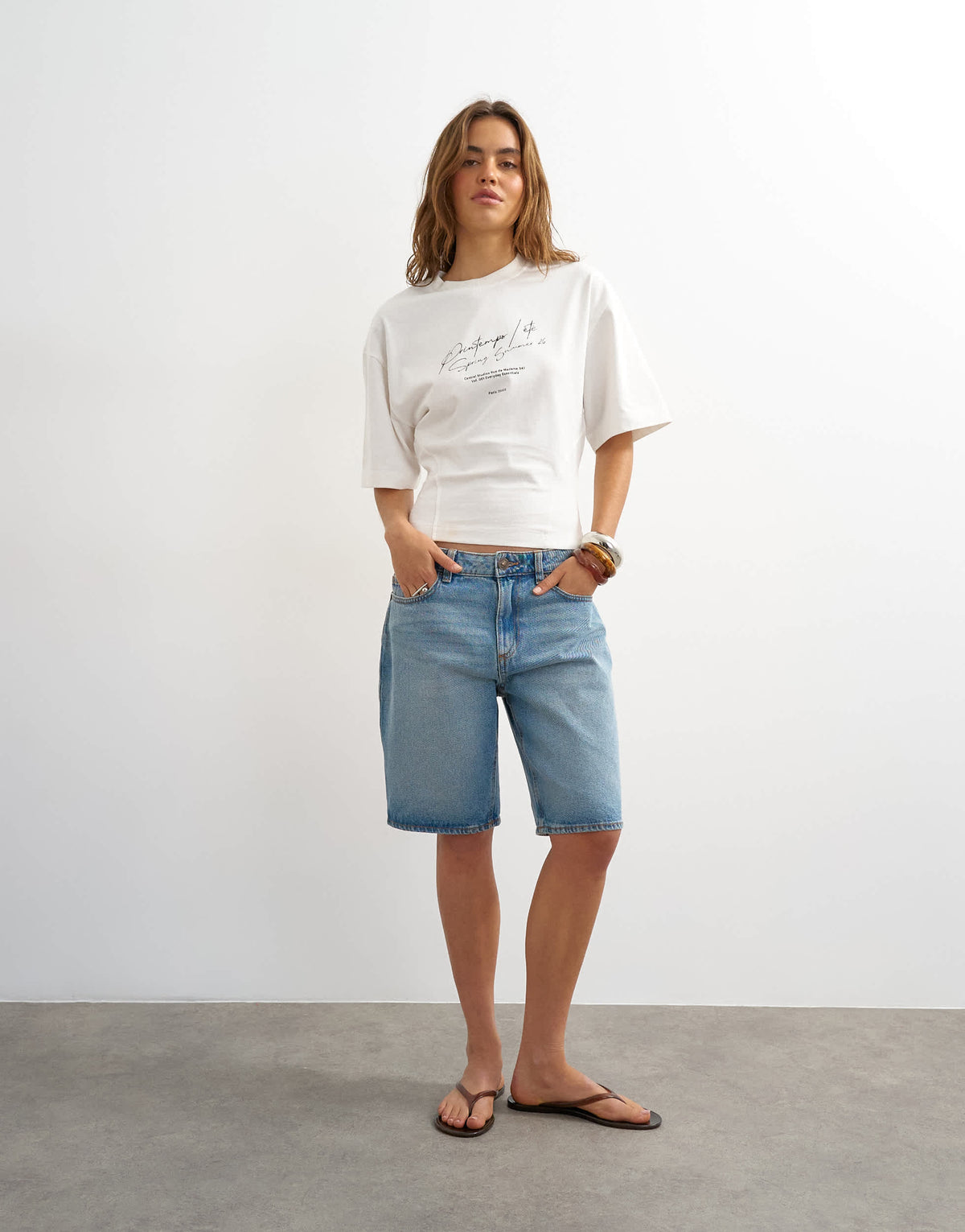 Topshop 'Open Archive' graphic structured waist tee in white