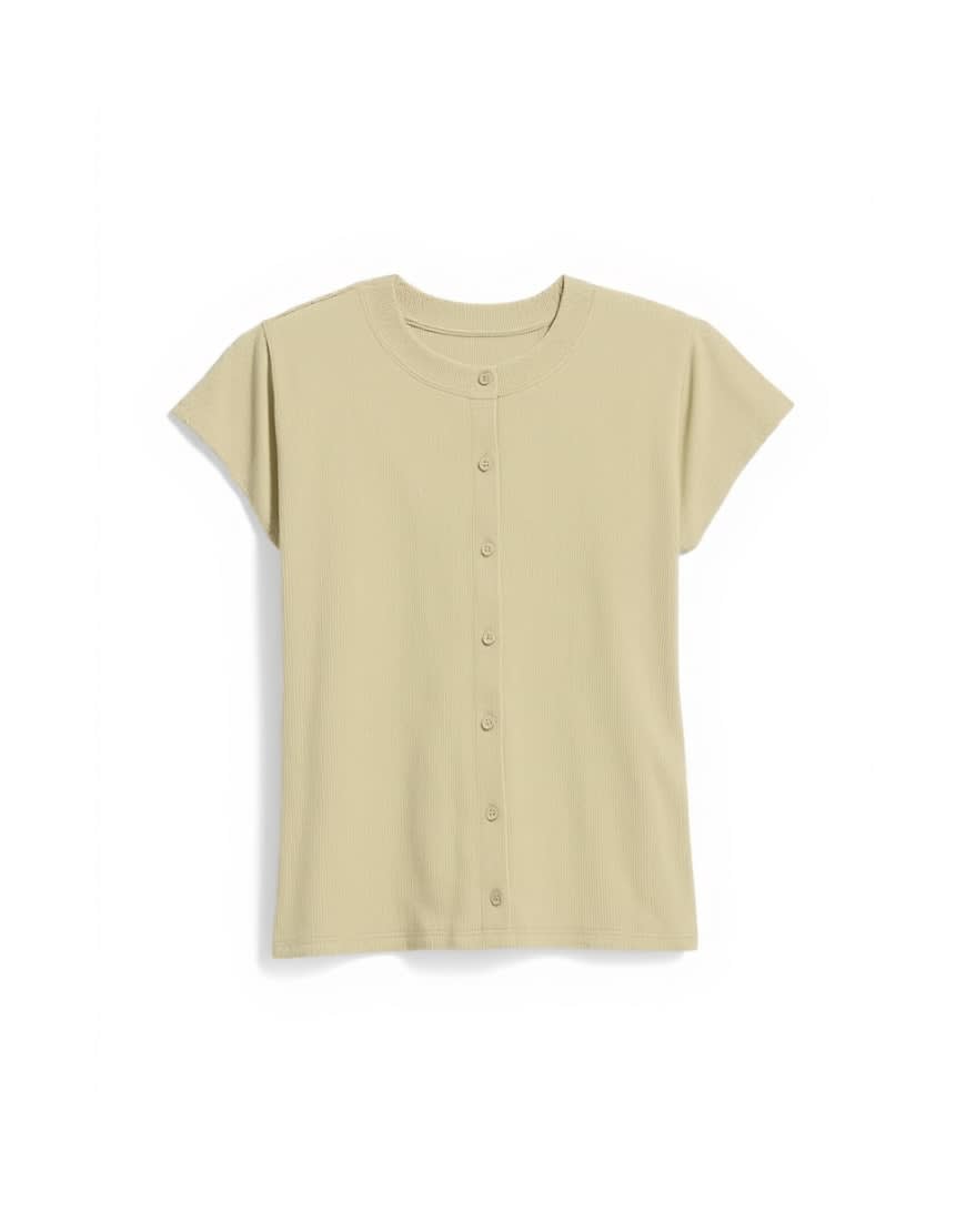 Topshop button through short sleeve top in khaki