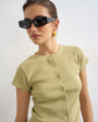 Topshop button through short sleeve top in khaki