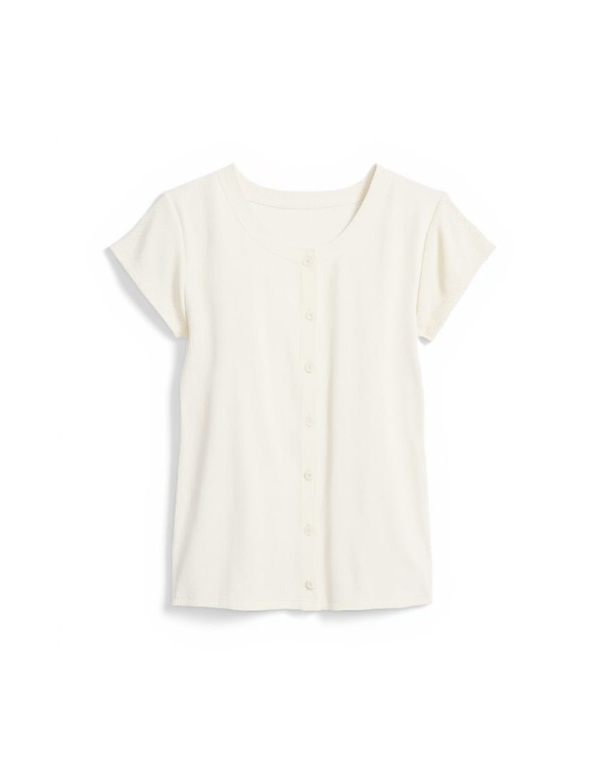 Topshop button through short sleeve top in ecru