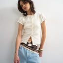 Topshop button through short sleeve top in ecru