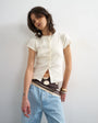 Topshop button through short sleeve top in ecru