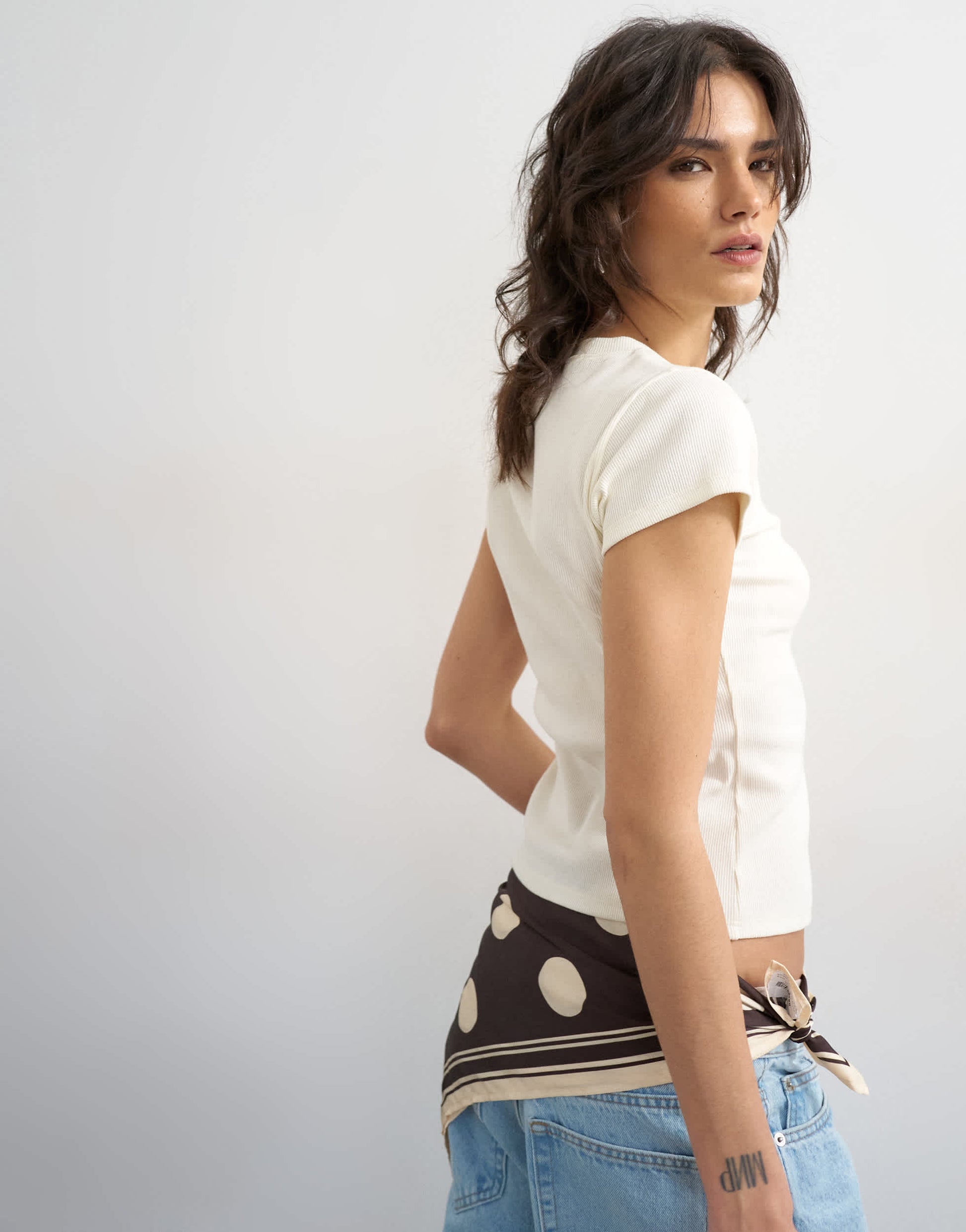 Topshop button through short sleeve top in ecru