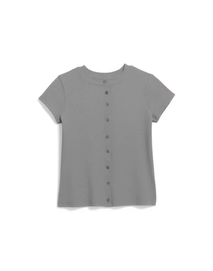 Topshop button through short sleeve top in dark grey