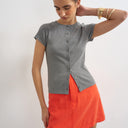 Topshop button through short sleeve top in dark grey