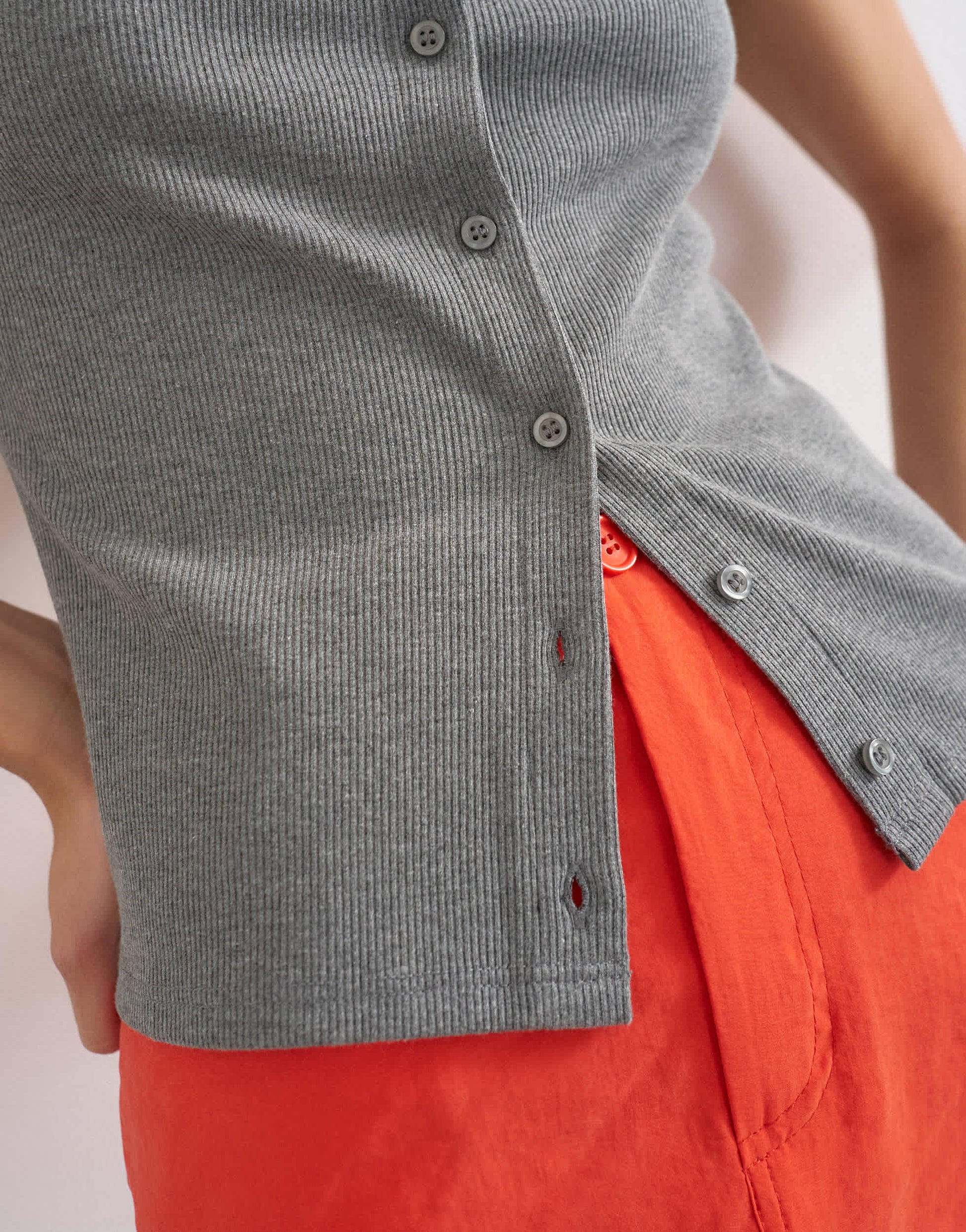 Topshop button through short sleeve top in dark grey