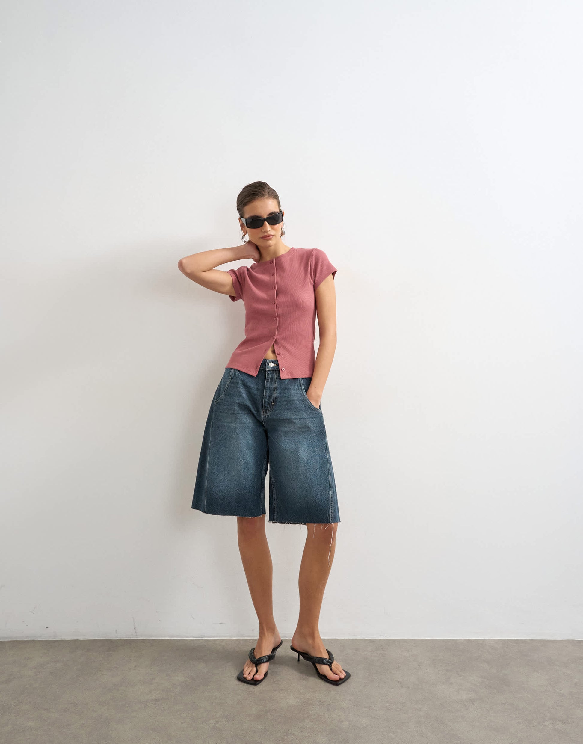 Topshop button through short sleeve top in berry