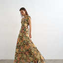 Topshop pleated open back maxi dress in pink and green floral
