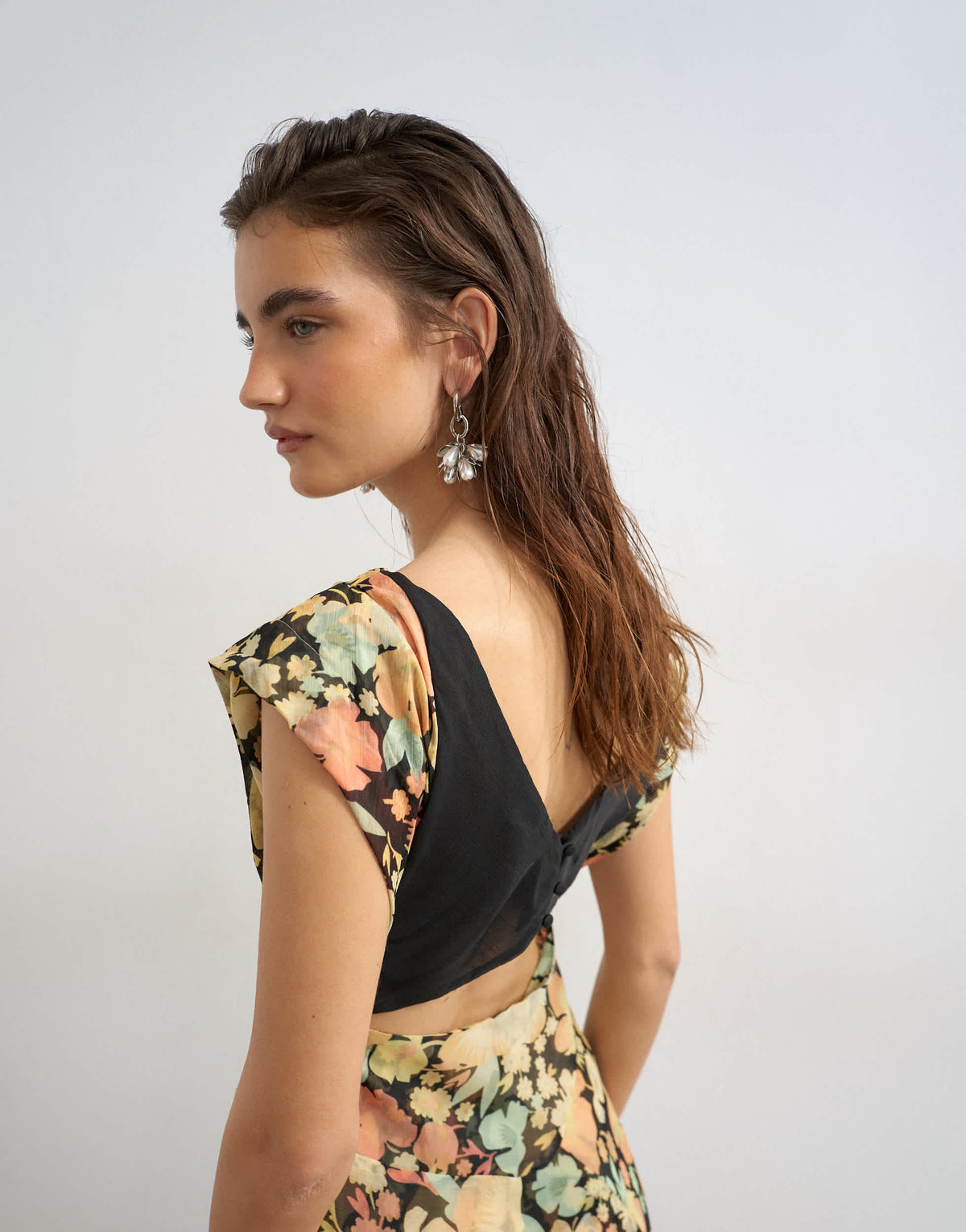 Topshop pleated open back maxi dress in pink and green floral
