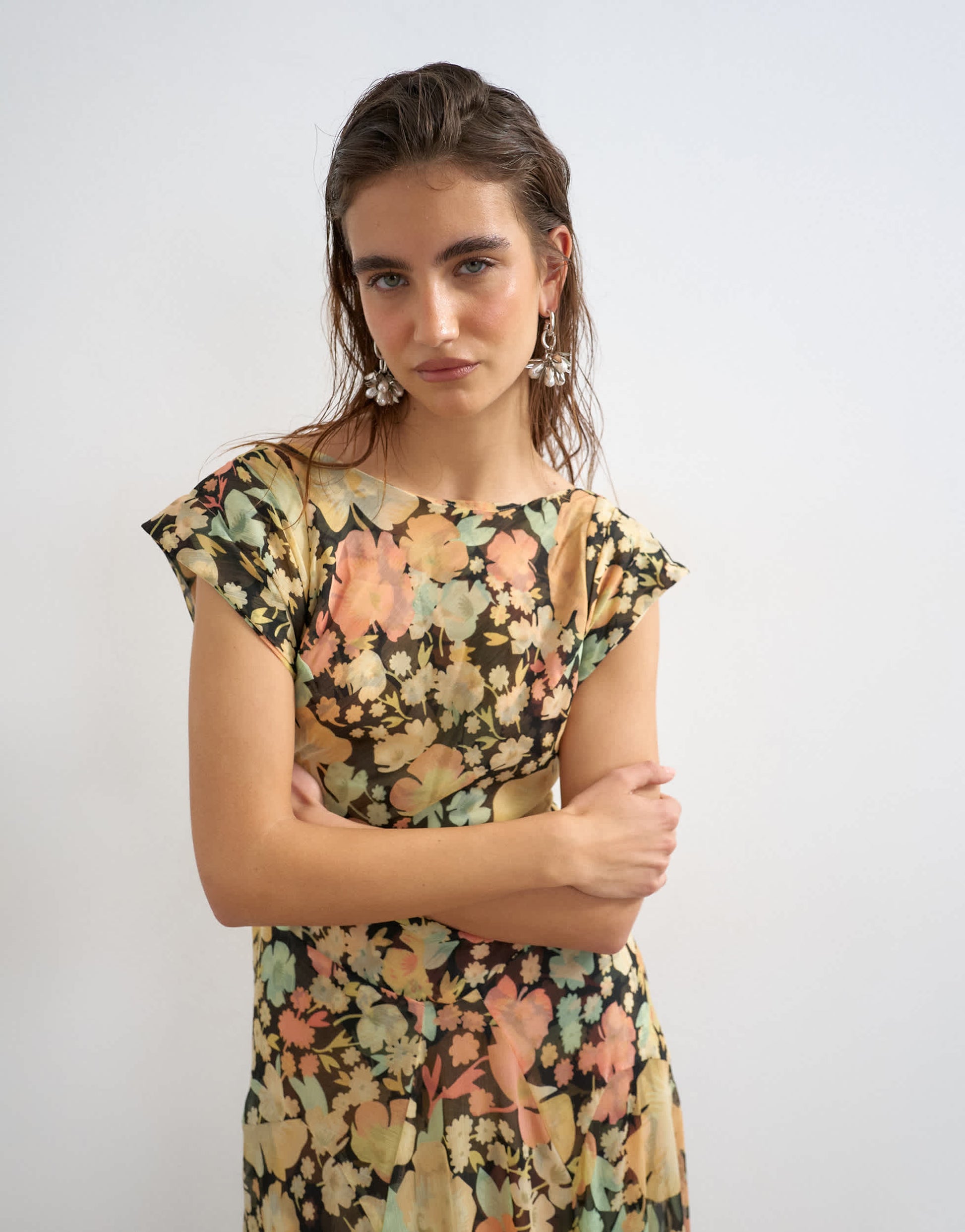 Topshop pleated open back maxi dress in pink and green floral