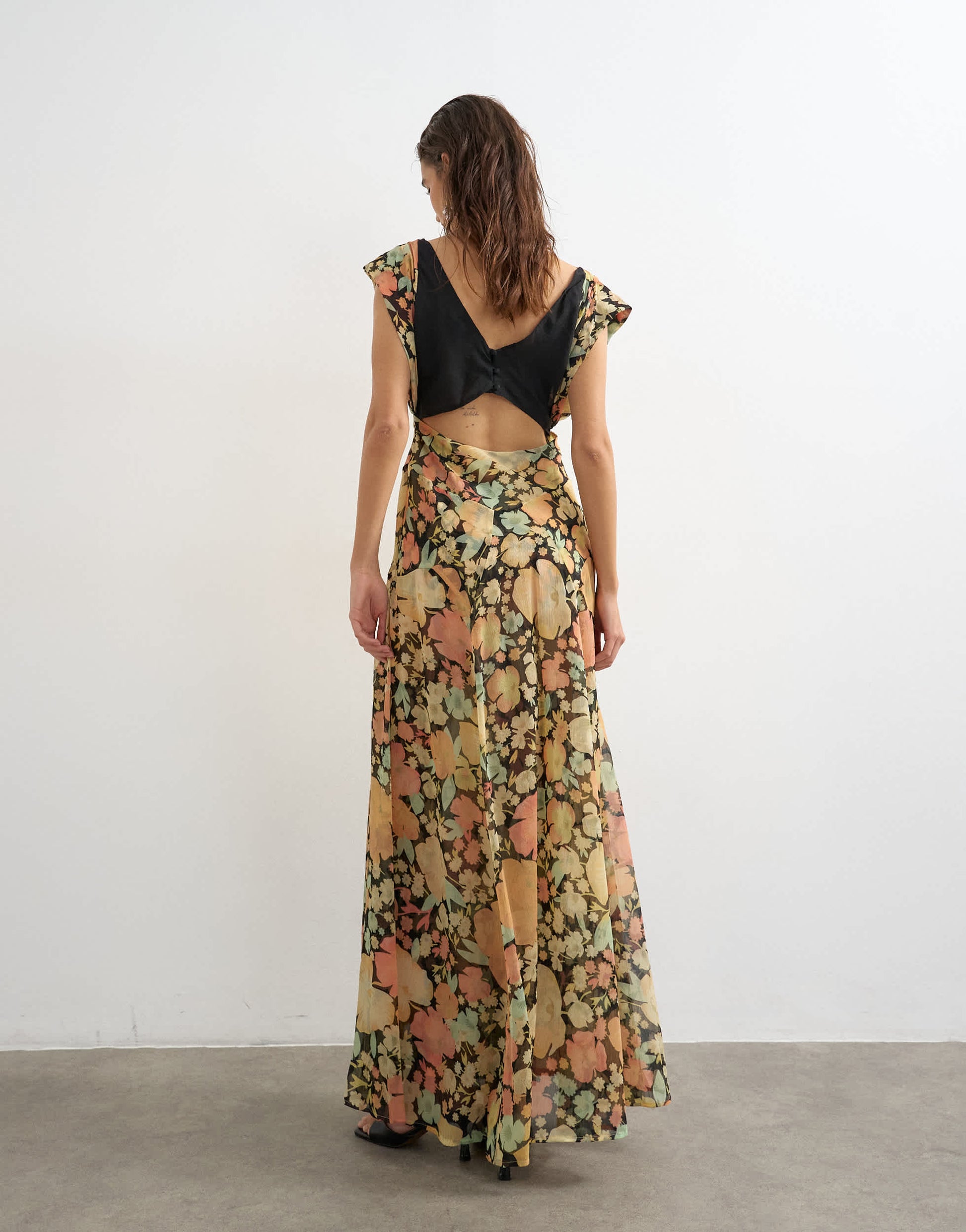 Topshop pleated open back maxi dress in pink and green floral