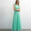 Topshop pleated open back maxi dress in green
