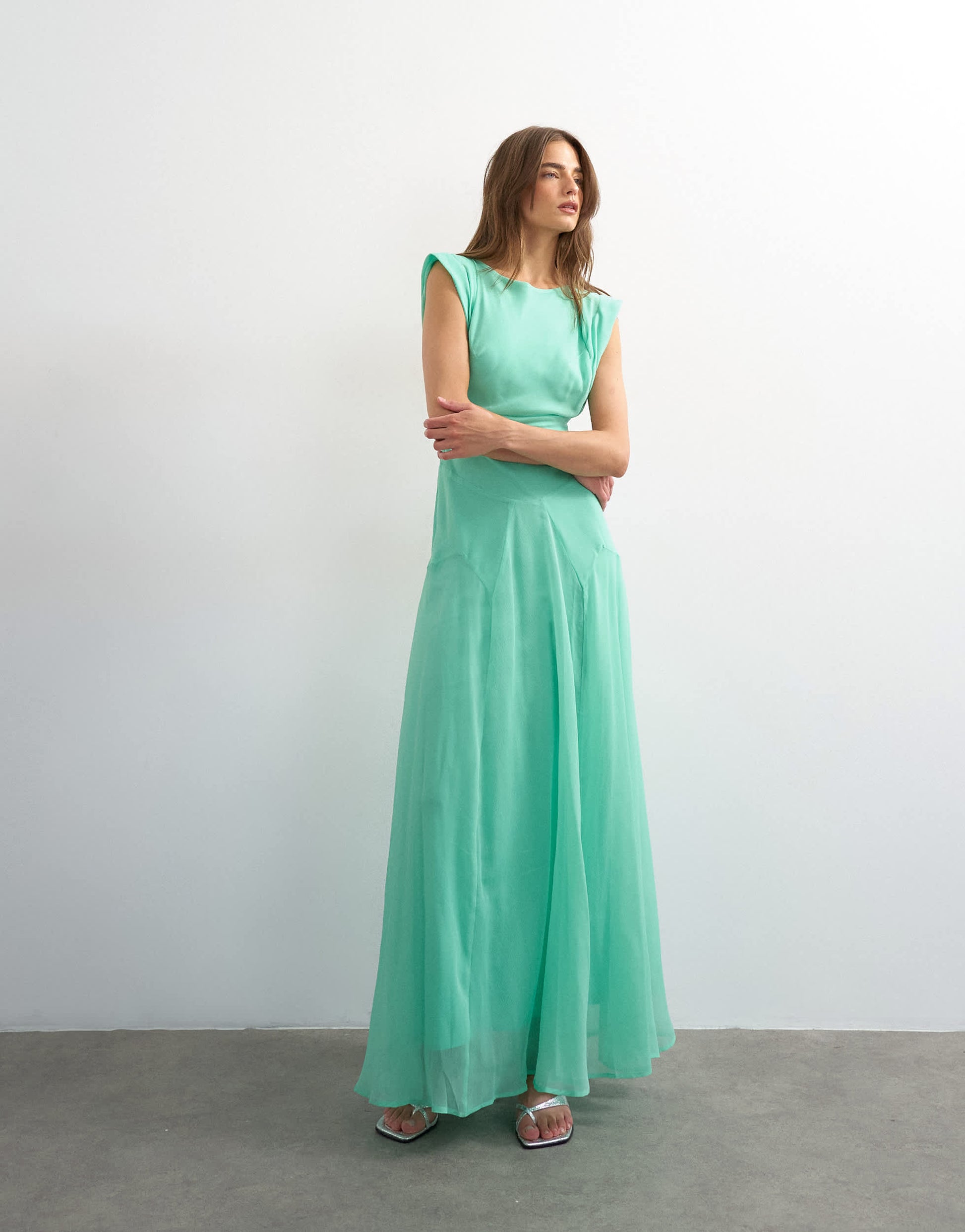 Topshop pleated open back maxi dress in green