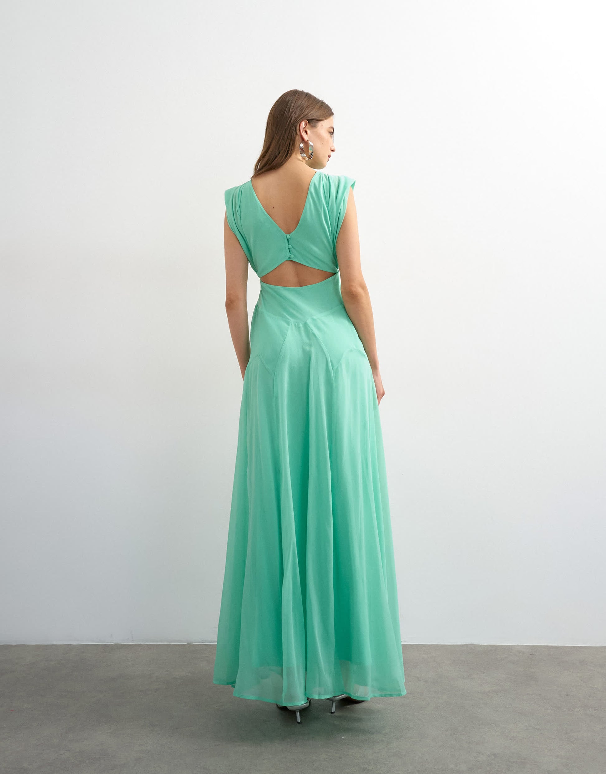 Topshop pleated open back maxi dress in green
