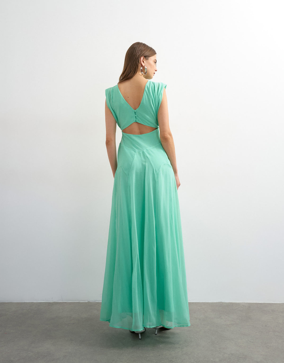 Topshop pleated open back maxi dress in green