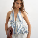 Topshop halter neck bubble hem top in cream stripe