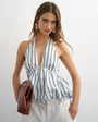 Topshop halter neck bubble hem top in cream stripe