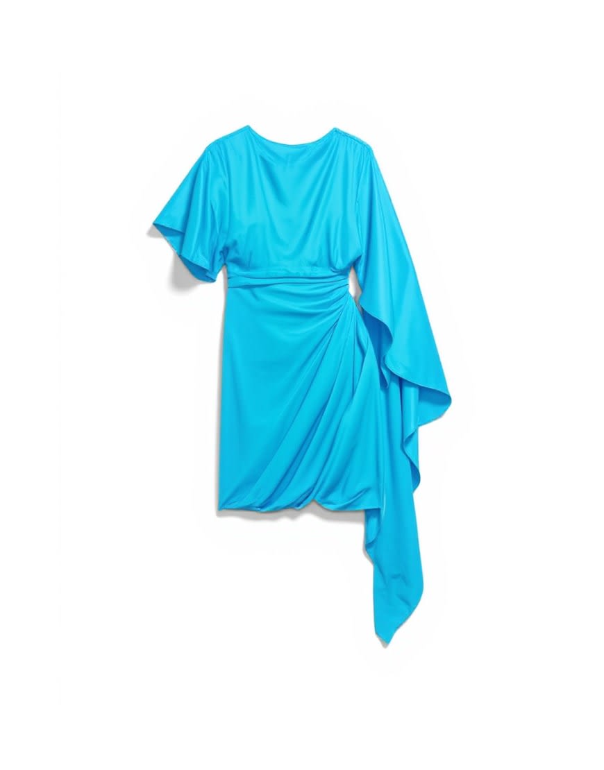 Topshop satin cape sleeve draped mini dress in electric blue