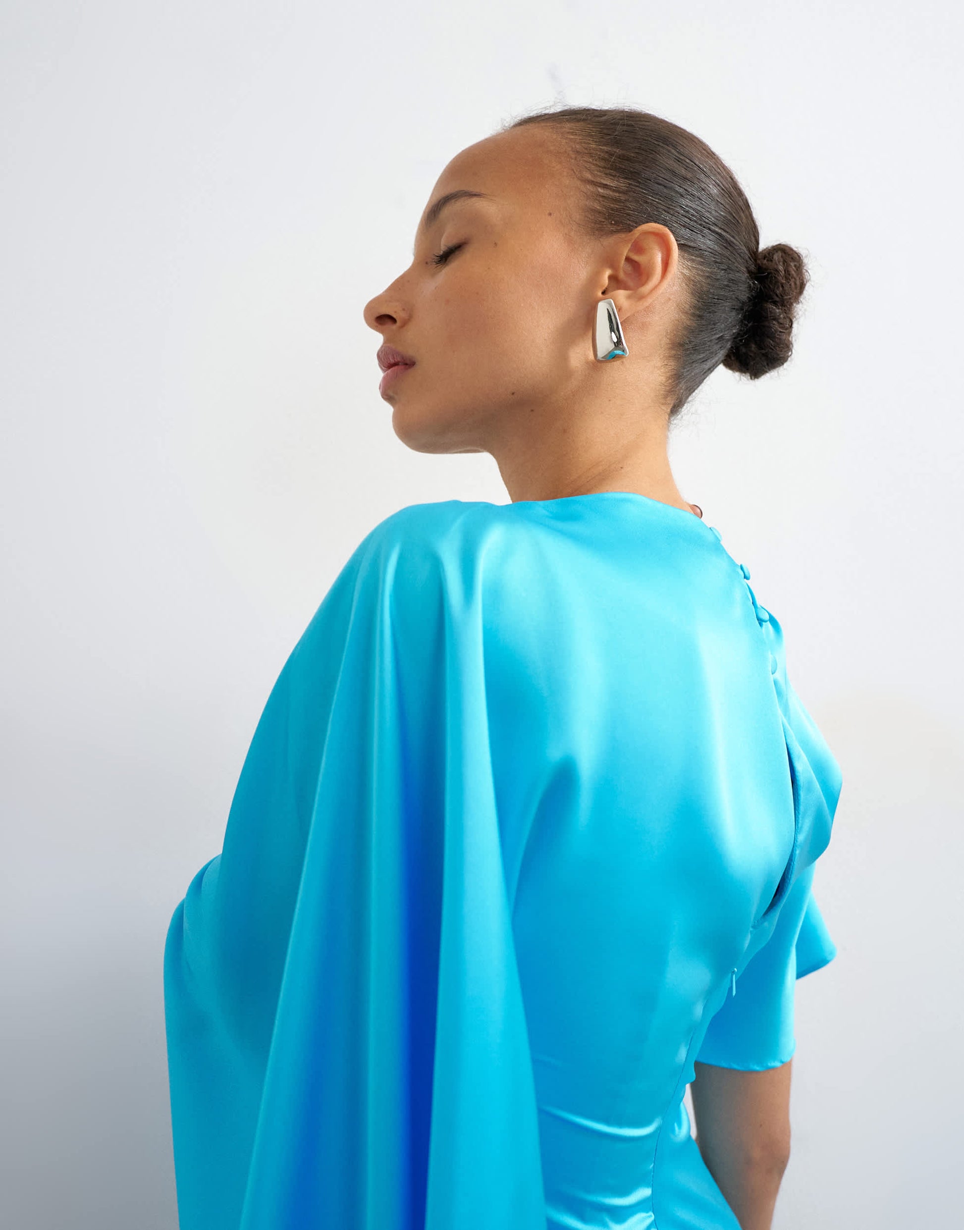 Topshop satin cape sleeve draped mini dress in electric blue