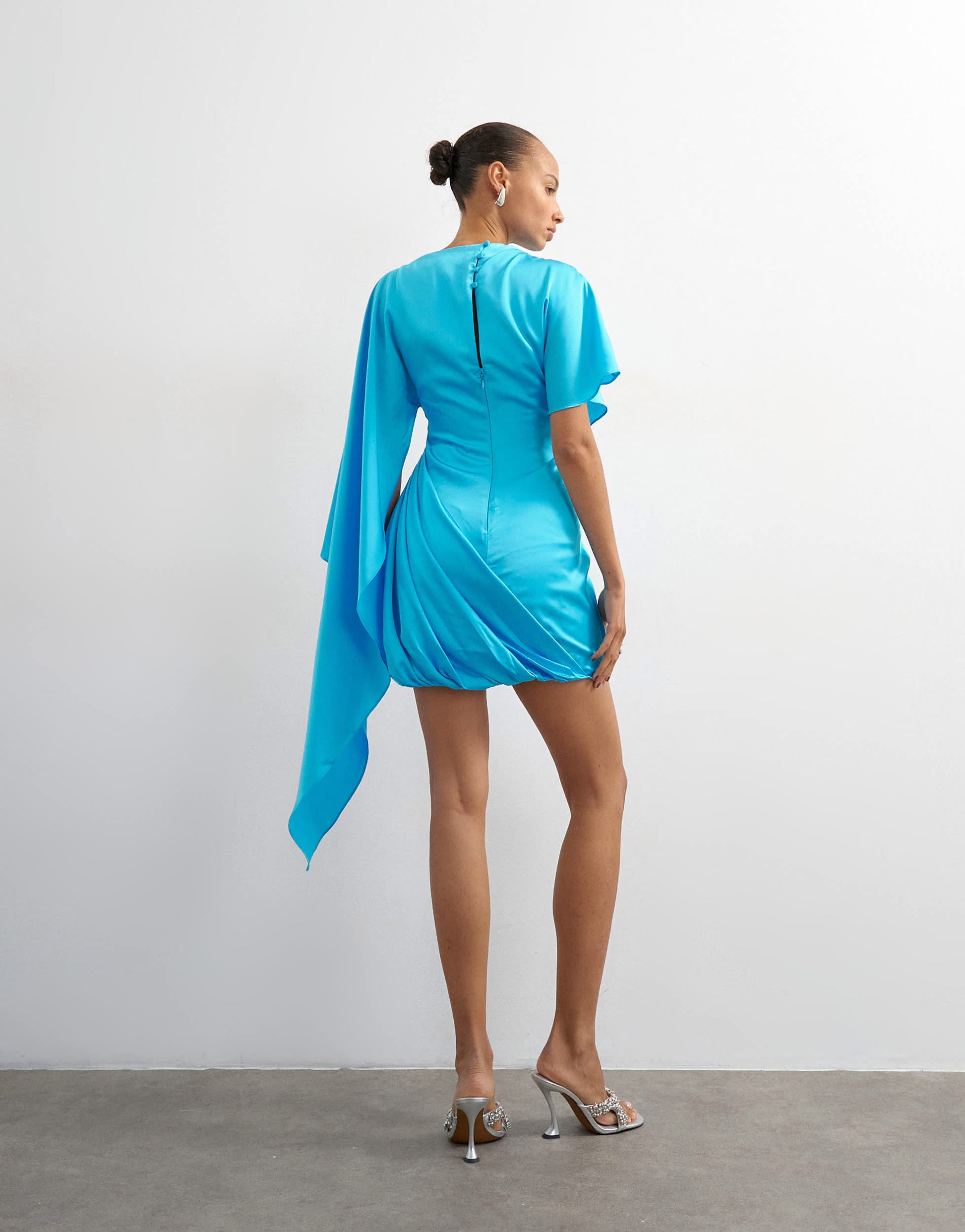 Topshop satin cape sleeve draped mini dress in electric blue