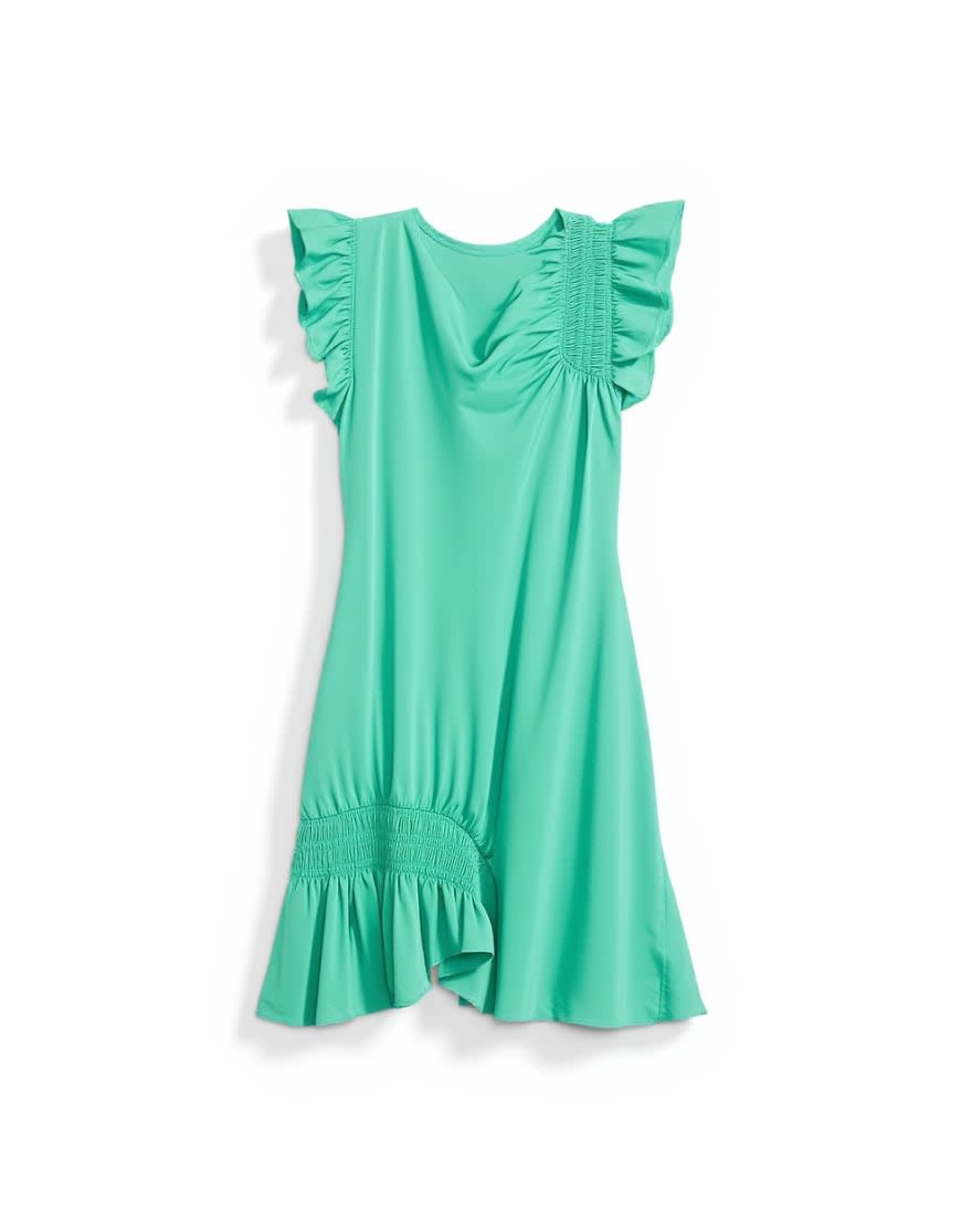 Topshop satin shirred detail mini tea dress in bright emerald green