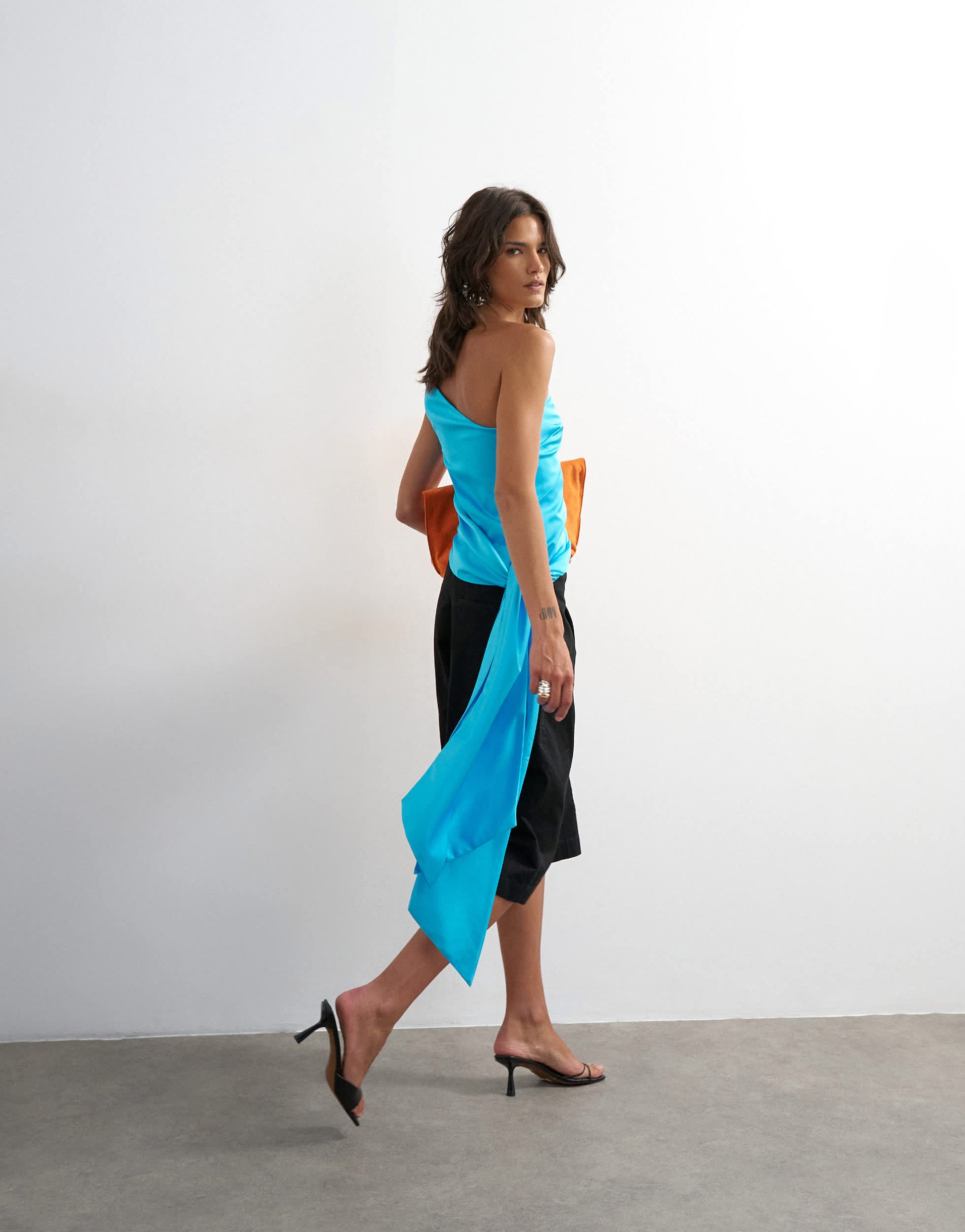 Topshop slash tie satin top in blue