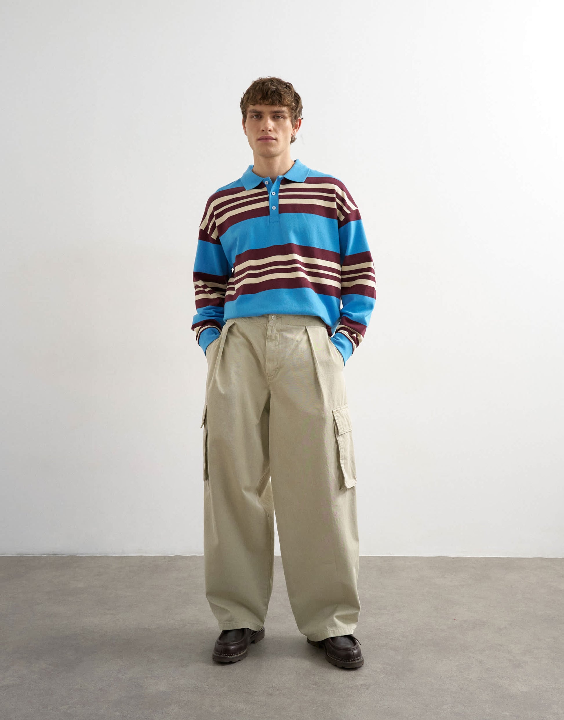 Topman baggy fit cargo trouser in stone