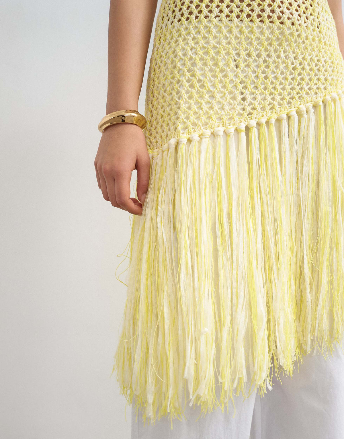 Topshop knitted tape fish net scoop neck top in yellow