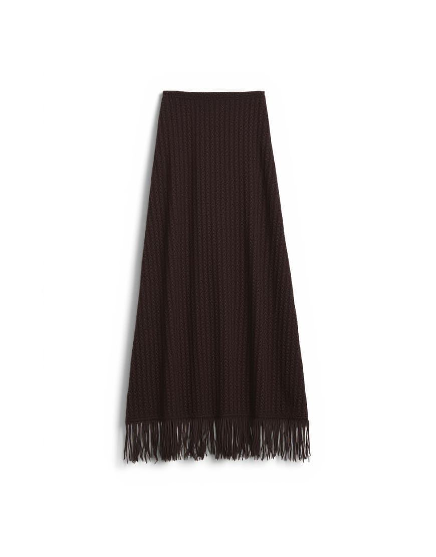 Topshop knitted tape yarn co-ord fringing maxi skirt in chocolate