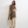 Topshop knitted sleeveless tape fish net asymmetric fringing tassel top in chocolate brown