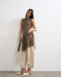 Topshop knitted sleeveless tape fish net asymmetric fringing tassel top in chocolate brown