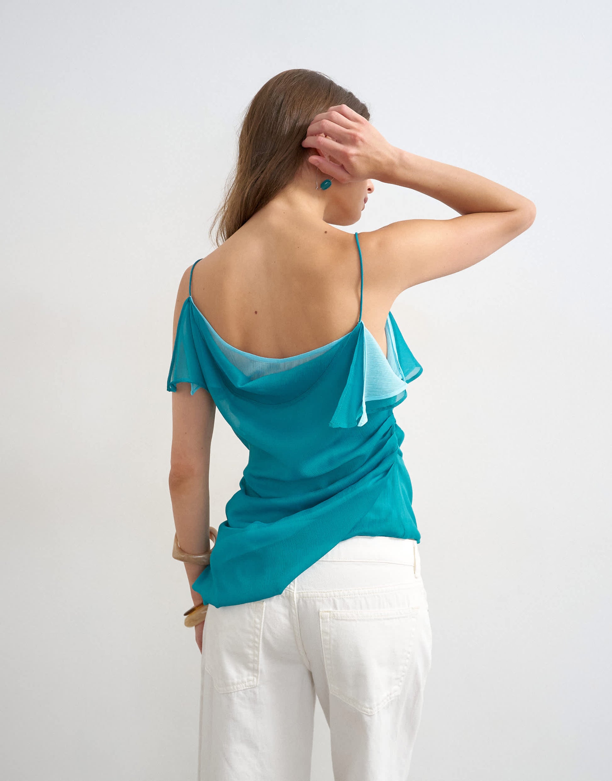 Topshop layered contrast chiffon strappy cami in blue