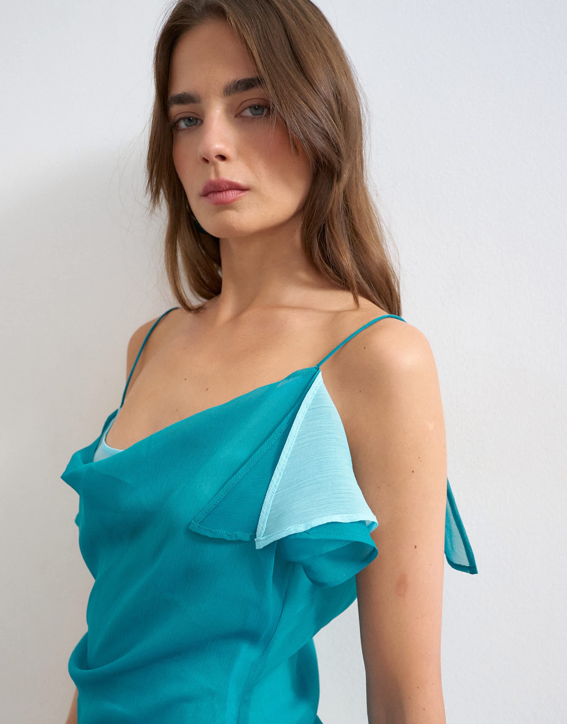 Topshop layered contrast chiffon strappy cami in blue