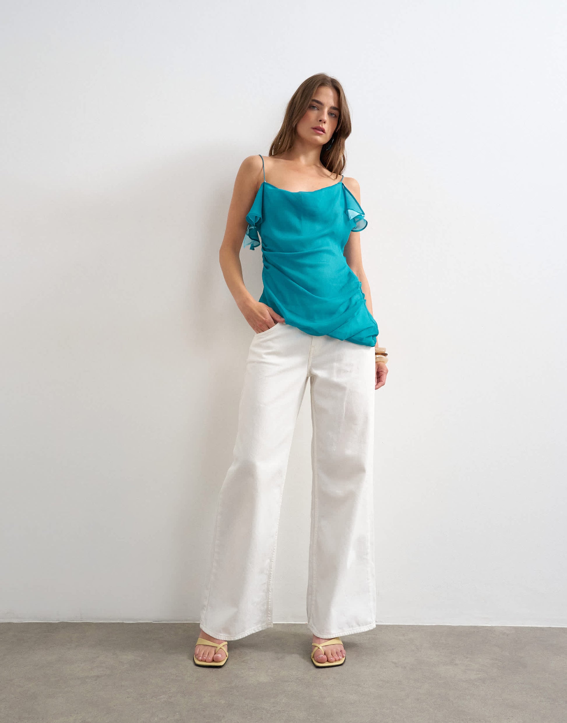 Topshop layered contrast chiffon strappy cami in blue