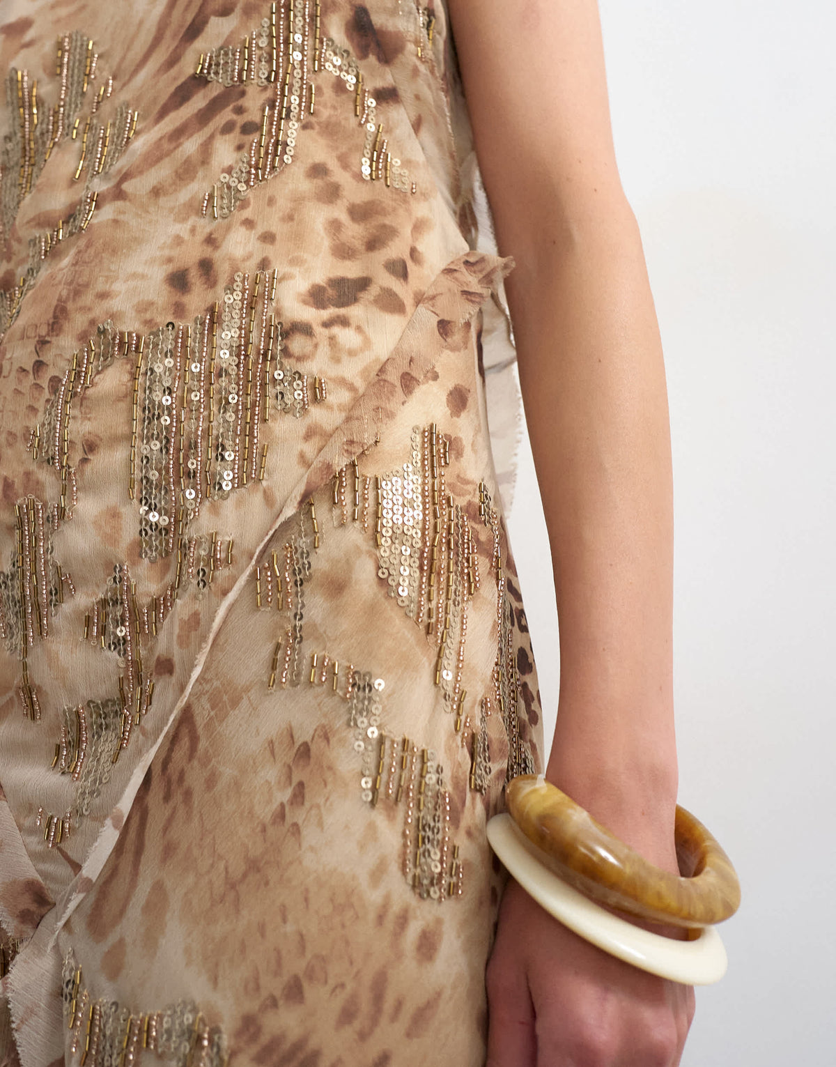 Topshop premium embellished high neck open back maxi dress in natural abstract animal print