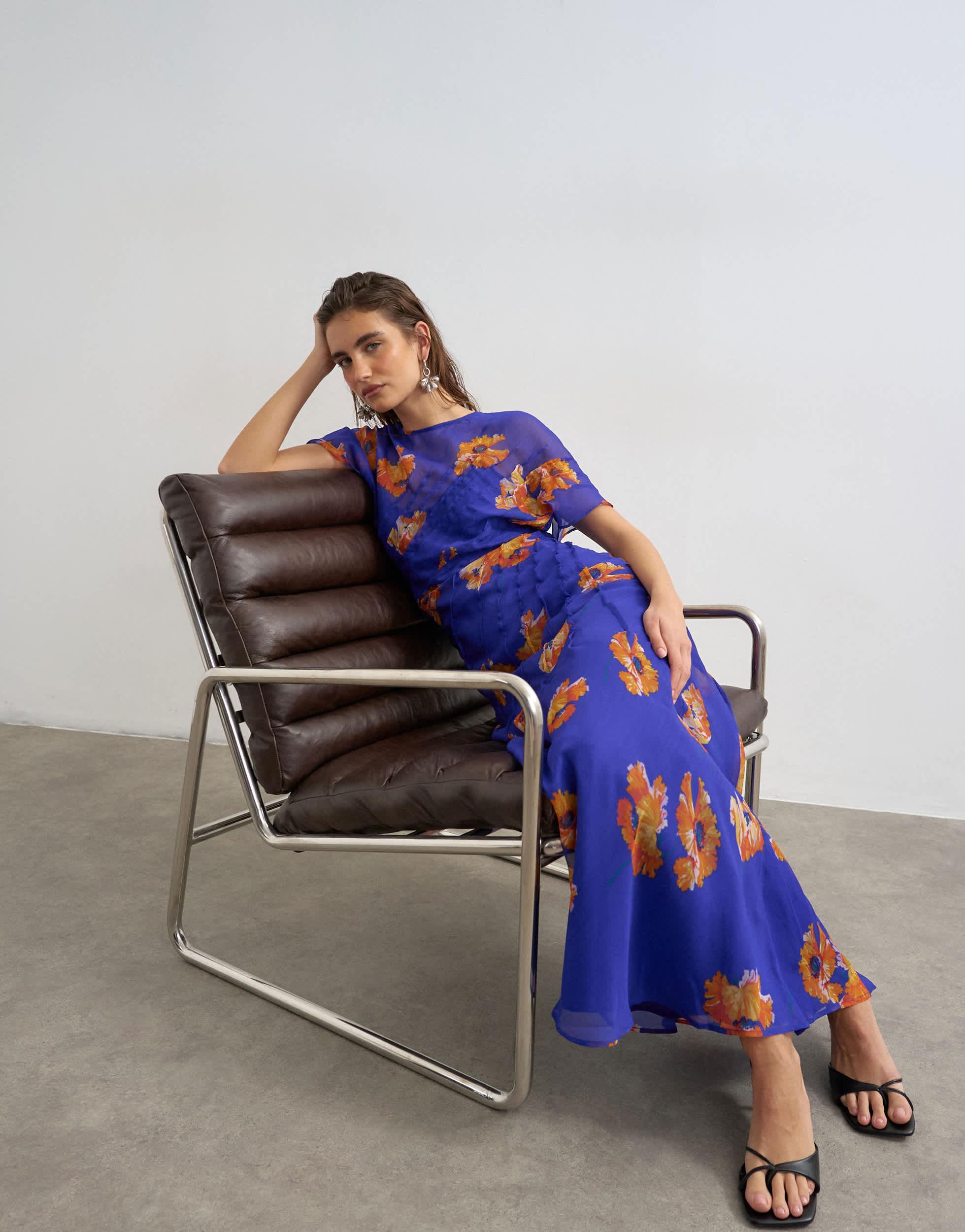 Topshop chiffon maxi dress with pintucks detail in purple and orange floral