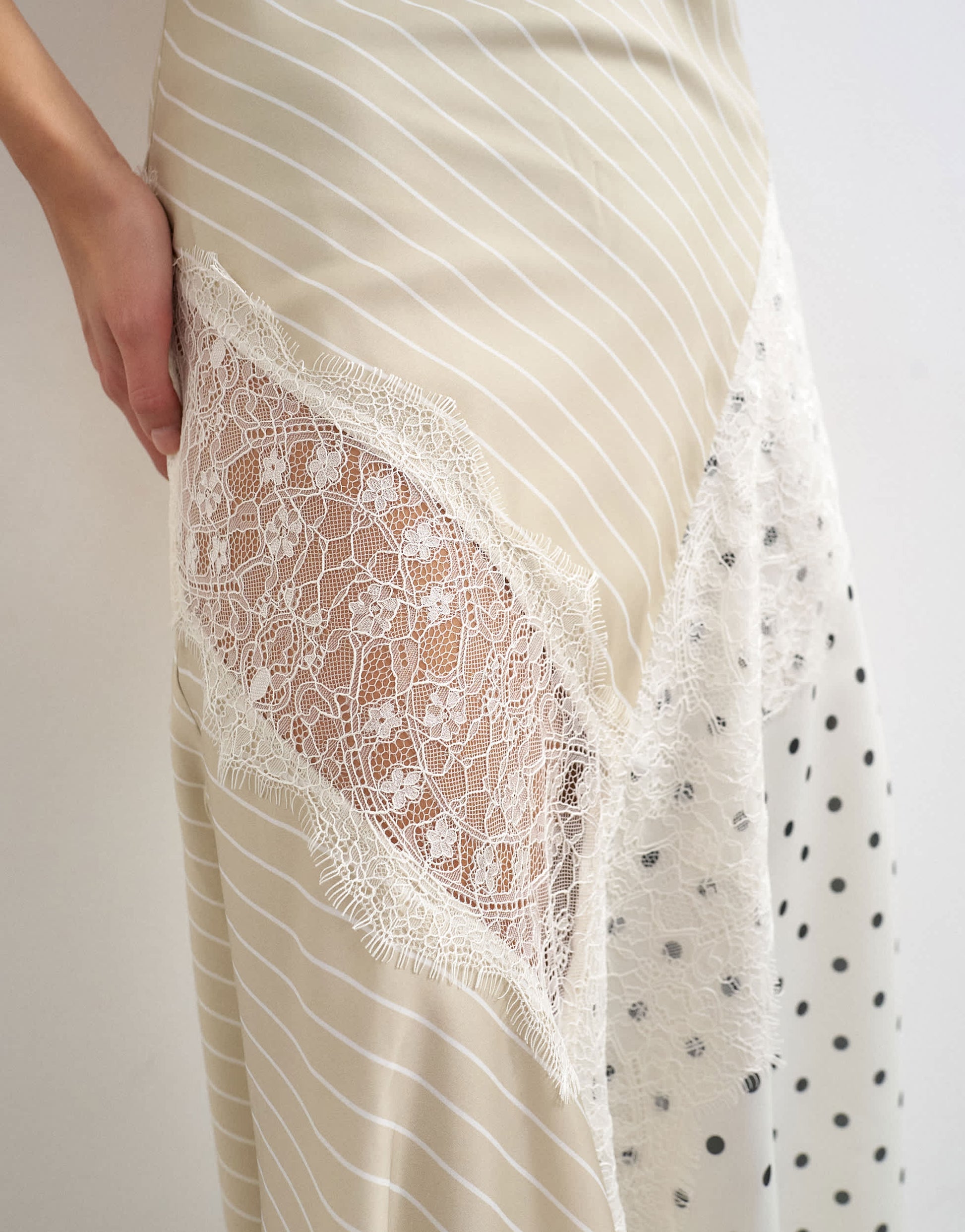Topshop halter neck lace insert maxi dress in contrast stripe and polka dot print