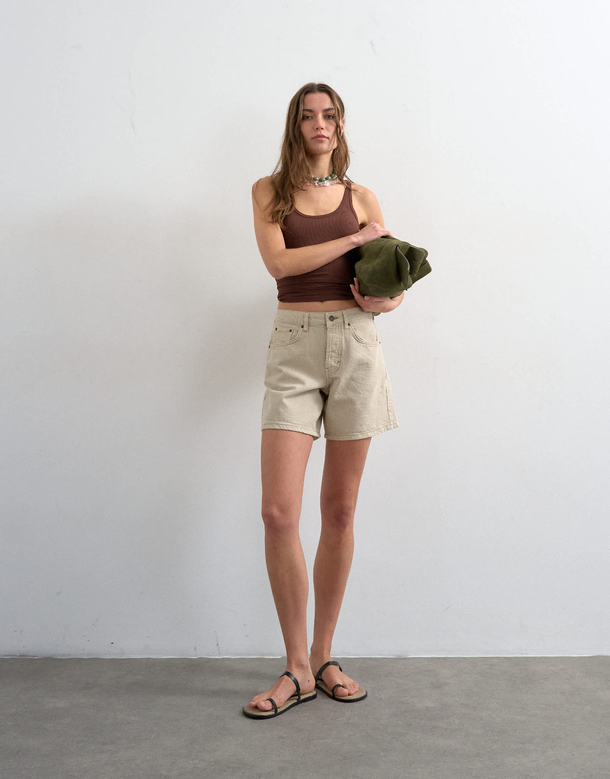 Topshop denim Editor short in oat