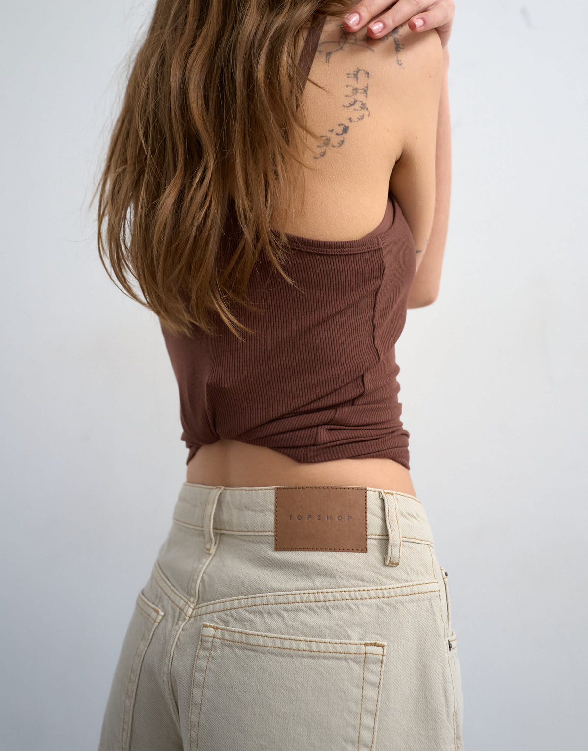 Topshop denim Editor short in oat