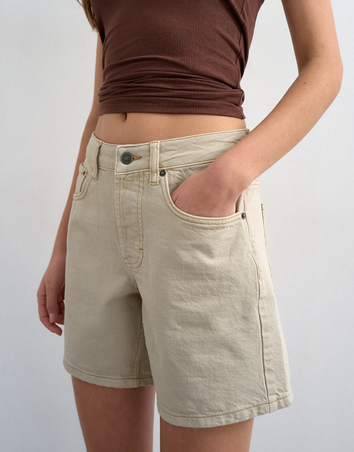 Topshop denim Editor short in oat