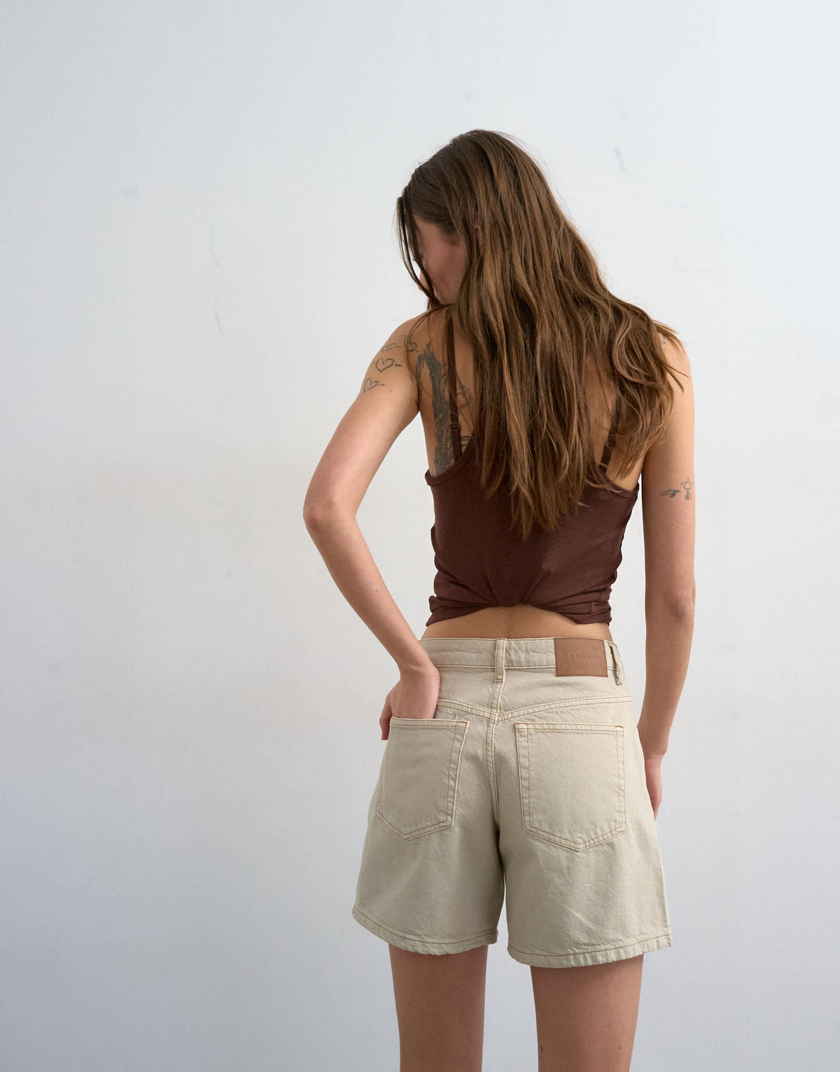 Topshop denim Editor short in oat