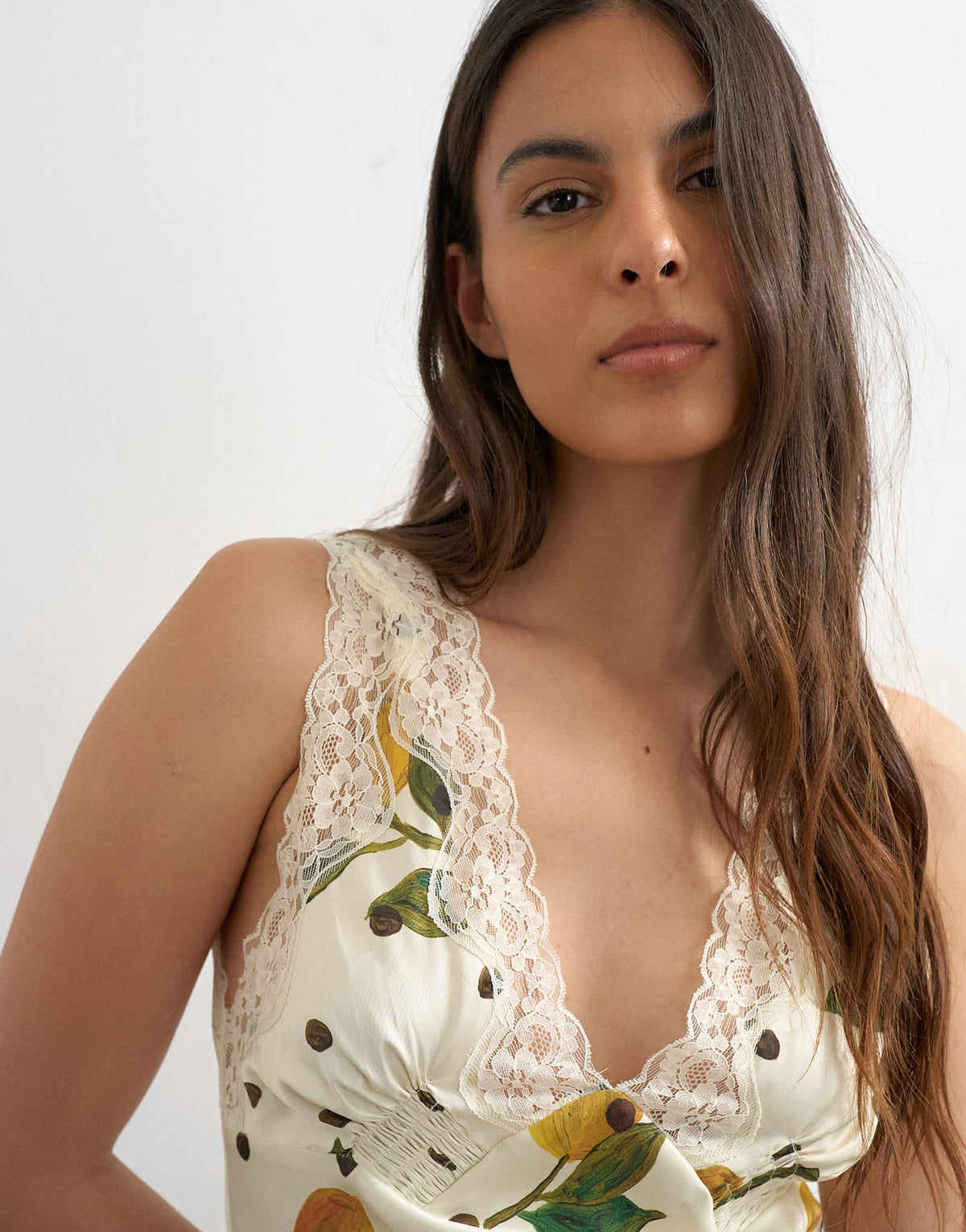 Topshop lace insert pintucked waist mini tea dress in Lemon Polka Dot