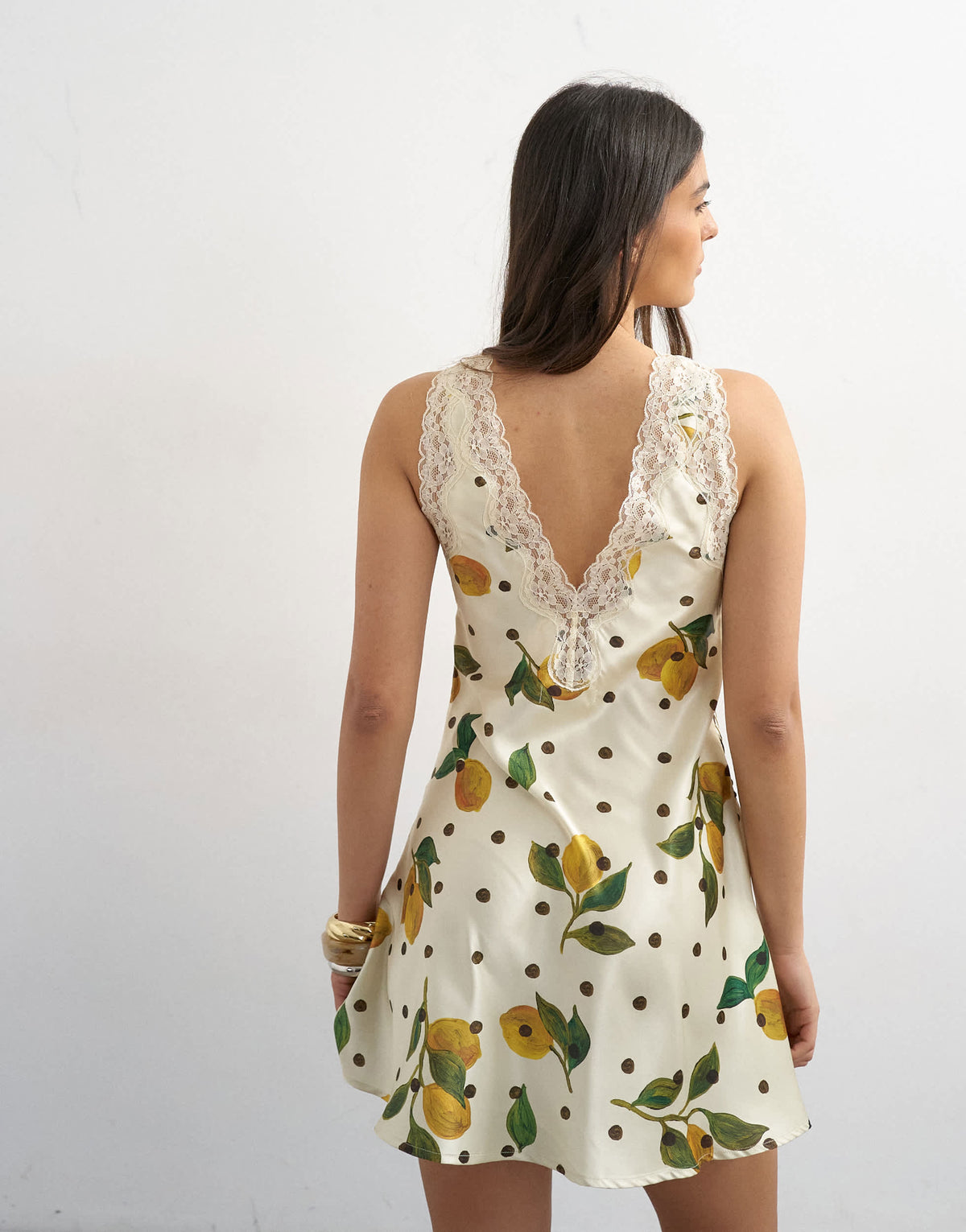 Topshop lace insert pintucked waist mini tea dress in Lemon Polka Dot