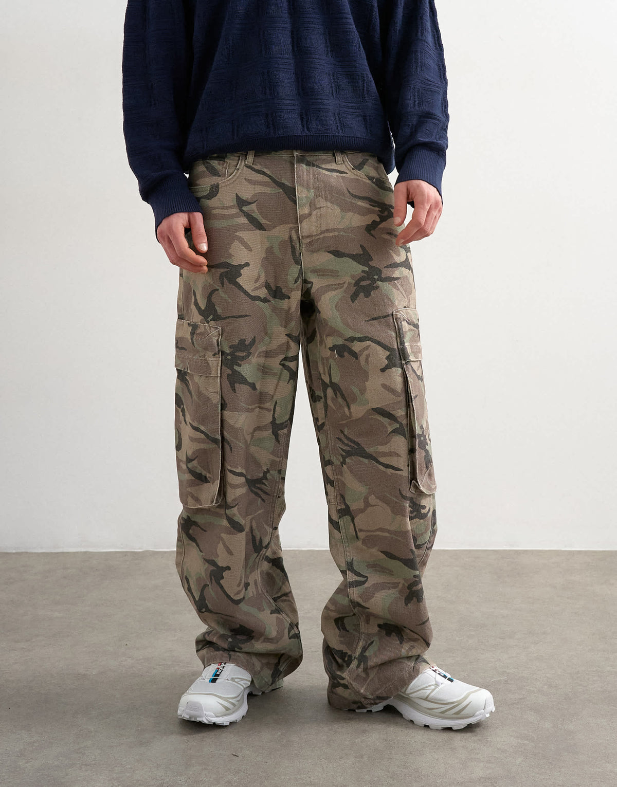 Topman baggy fit twill cargo in camo print