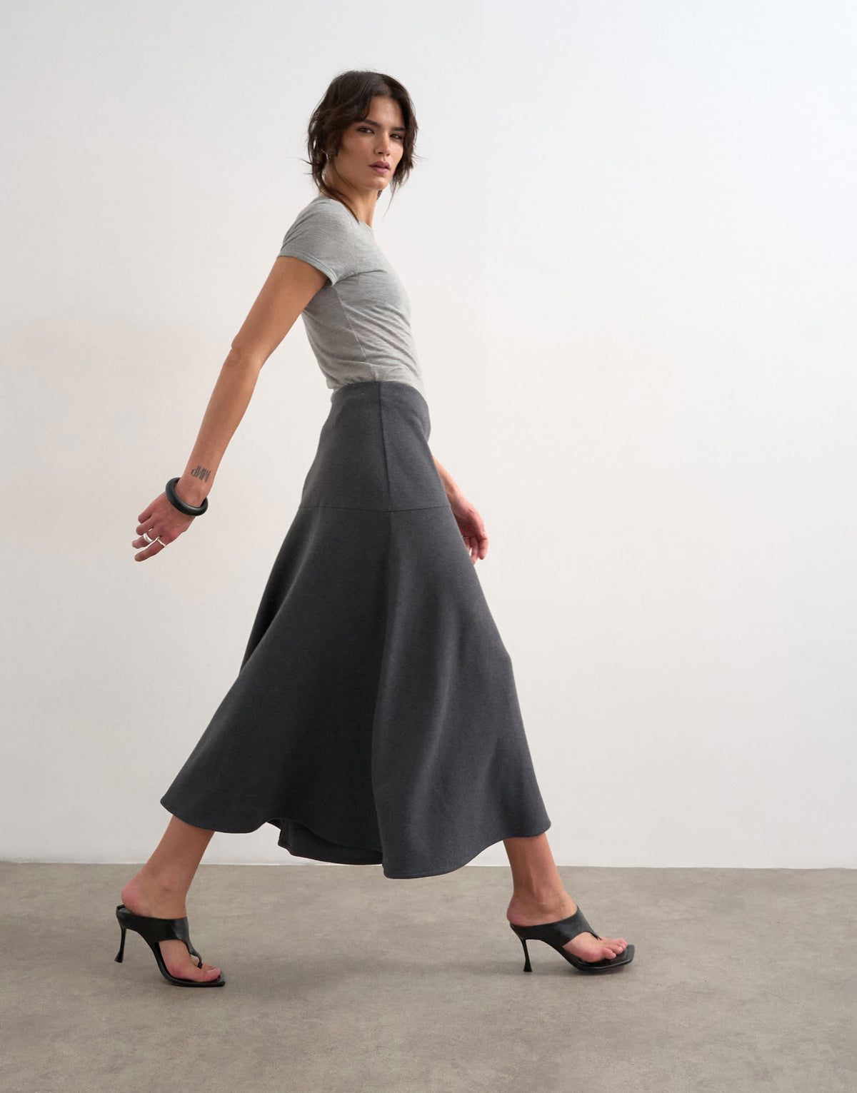 Topshop soft touch drop waist maxi skirt in charcoal grey